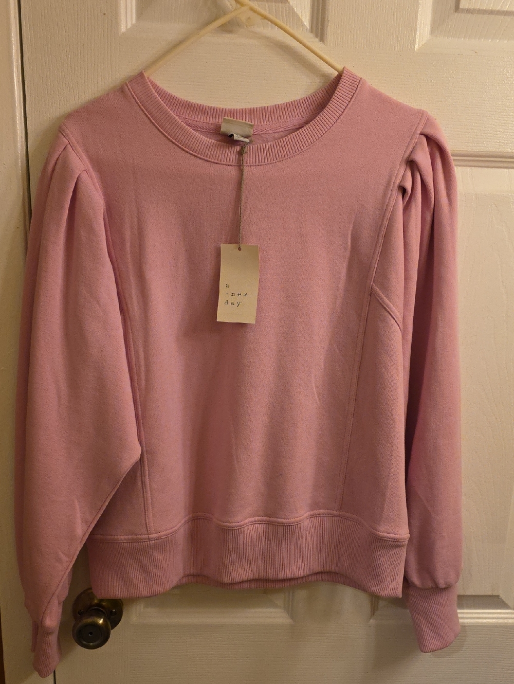 a new day Light Pink Crewneck Sweatshirt with Puff Shoulders